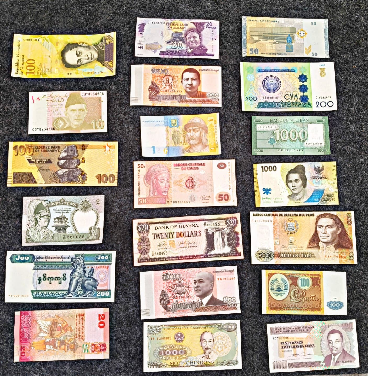 10 Different Country Set UNC Banknotes
